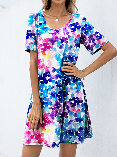 

Cotton Blends Floral Casual Vacation Dresses, Multicolor, Floral Dresses