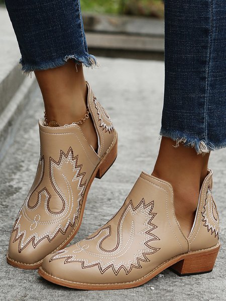 

Women's Ethnic Embroidered Pattern Chelsea Cowboy Ankle Chelsea Boots, Golden, Boots