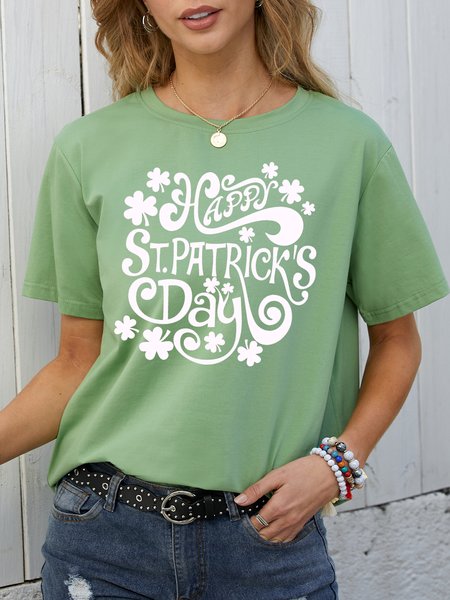 

Happy St.Patrick's Day Funny Print Short sleeve tops, Army green, T-shirts