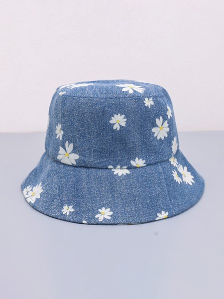 Denim Daisy Bucket Hat, Blue, Women Hats