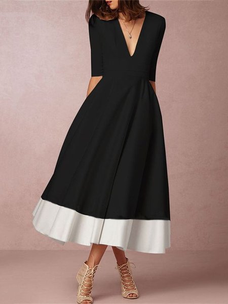 

Regular Fit Deep V Lady Midi Dress, Black, Maxi Dresses