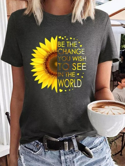 

Vacation Floral Cotton Blends Shirts & Tops, Gray, T-Shirts