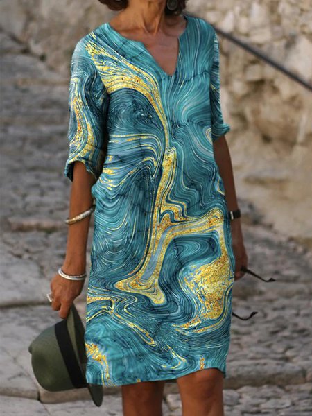 

Casual Notched Loosen Dresses, Lake blue, Mini Dresses