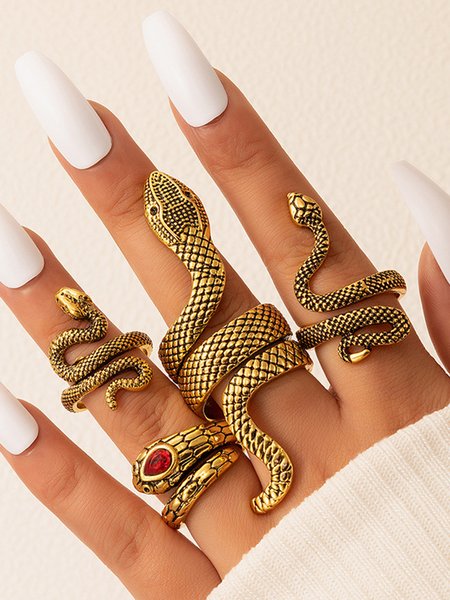 

4 Pcs Vintage Snake Ring, As picture, Rings