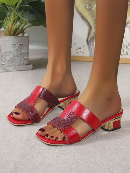 

Women's Snake Print Faux Leather Elegant Mules, Red, Slippers