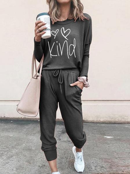 

Cotton Blends Casual Letter Suits, Deep gray, Suit Set
