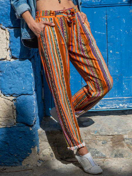

Women's Orange Elastic Waist Pocket Pants, Pants