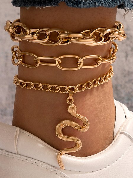

3 Pcs Metal Snake Anklet, As picture, Anklets
