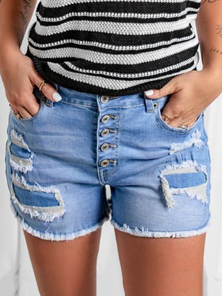 

Denim Pockets Casual Plain Pants, Blue, Jeans