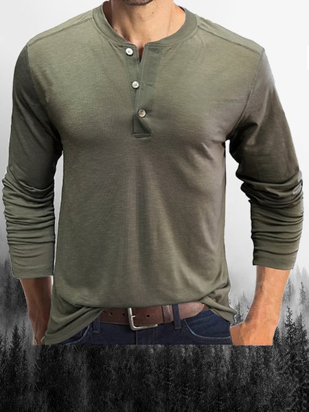

Men's Henley Collar Long Sleeve Tee, Army green, T-shirt