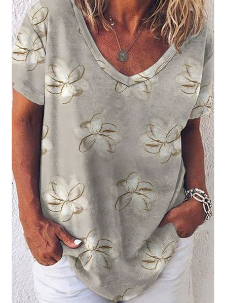 

Floral Vacation V Neck Shirts & Tops, Gray, Tees & T-shirts