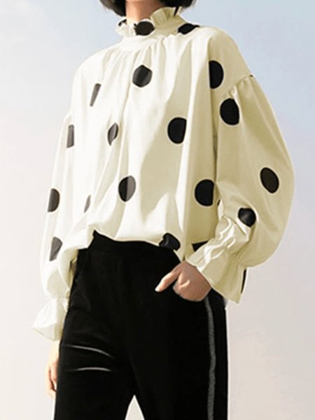 

Spring Elegant Long sleeve Lightweight Daily Tops, White, Tops