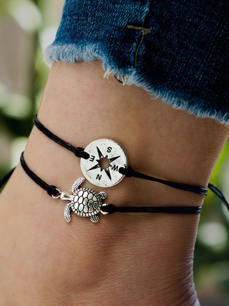 

2 Pcs Alloy Turtle Anklet, Black, Anklets