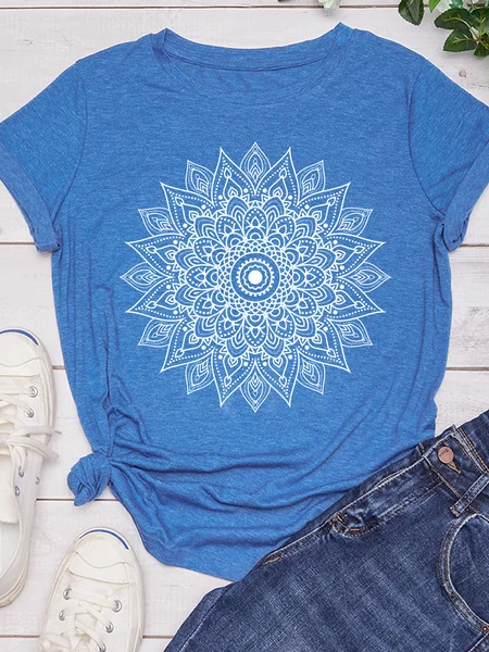 

Mandala Cute Spring Casual Short sleeve tops, Blue, T-shirts