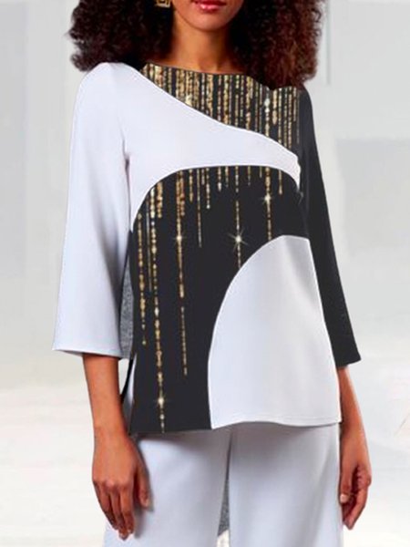 

Abstract Casual Long sleeve tops, Black-white, Tops
