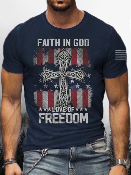 

Men's Religious Graphic Print Crew Neck Short Sleeve Tee, Blue, T-shirt