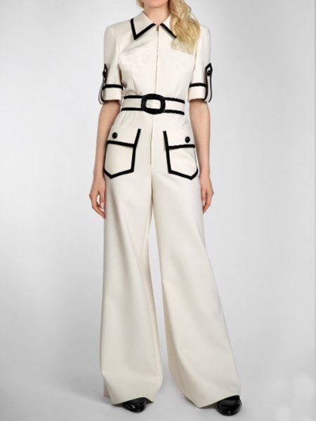 

Color Block Regular Fit Shirt Collar One-Pieces, Apricot, Jumpsuits