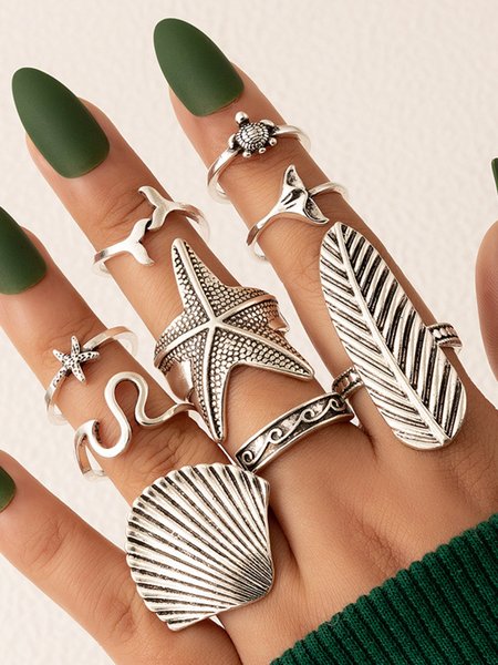

9 Pcs Vintage Starfish Shell Ring, As picture, Rings