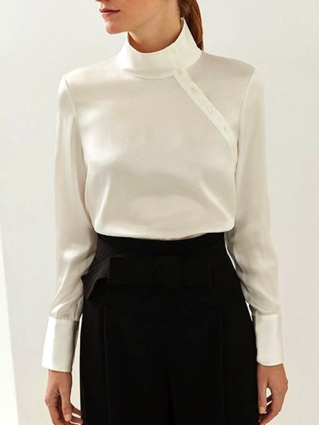 

Regular Fit Plain High Neck Daily Top, White, Tops