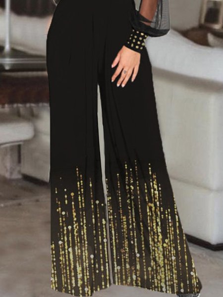 

Abstract Geometric Party Loosen Wide Leg Pants, Black, Pants