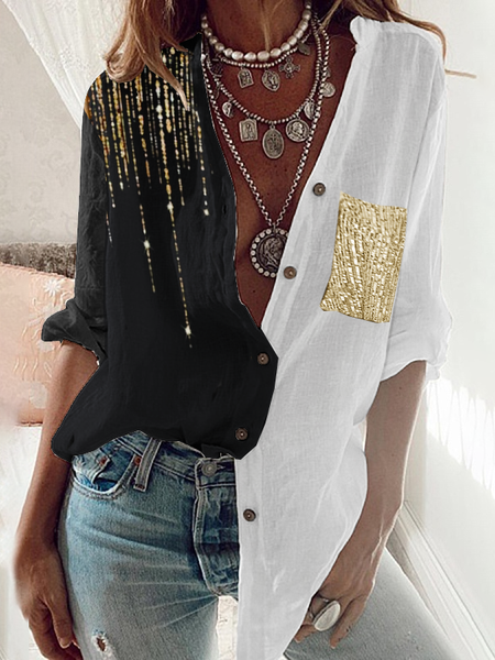 

Loosen Cotton Casual Long Sleeve Blouse, Black-white, Blouses & Shirts