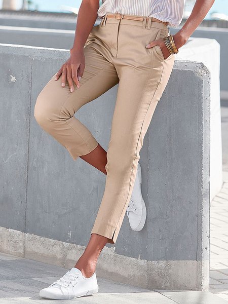 

Solid Regular Fit Casual Pants, Khaki, Pants