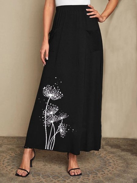 

Dandelion Print Casual Skirt, Black, Skirts