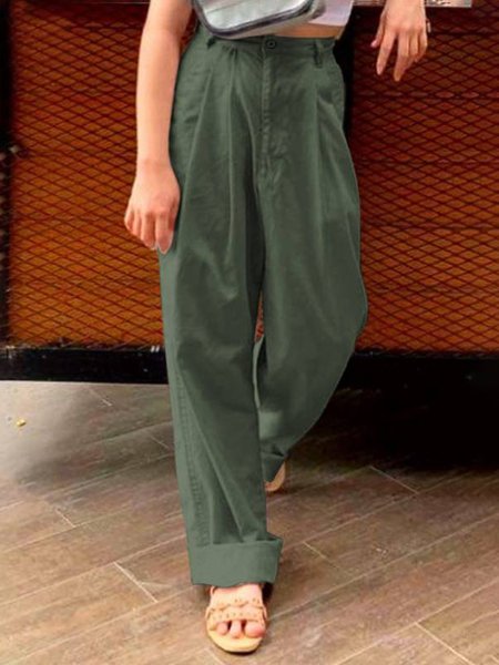 

Loosen High Waist Casual Plain Pants, Green, Pants