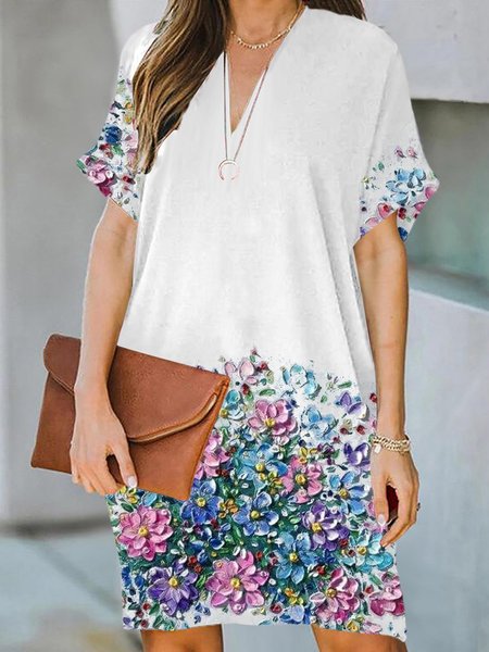 

Vacation Floral Printed Loosen V Neck Midi Dresses, Flower, Mini Dresses