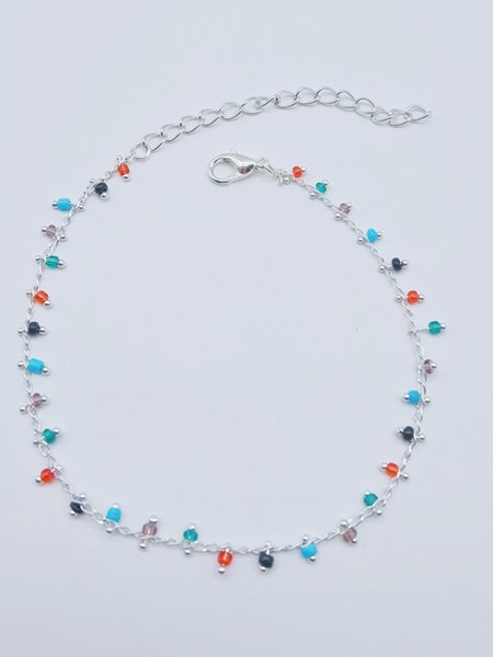 

Colored Bead Anklet, Silver, Anklets