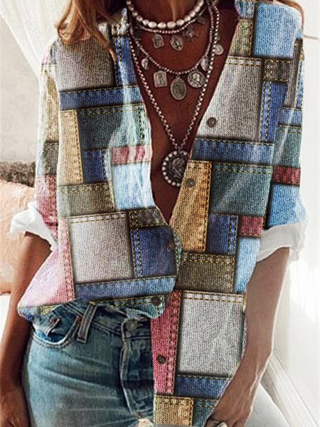 

Checked/Plaid Casual Long Sleeve Loosen Shirts & Tops, Multicolor, Blouses & Shirts