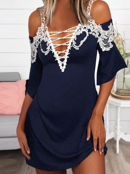

Lace Criss-Cross Cold Shoulder Mini Dress - Navy Blue, Dark_blue, Formal Dresses
