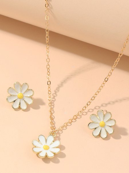 Set of Alloy Daisy Necklace and Earrings, As picture, Necklaces