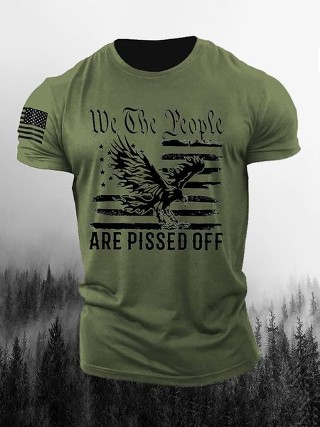 

Men's American Flag Graphic Print Crew Neck Short Sleeve Tee, Green, T-shirt