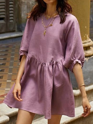 

Loosen Crew Neck Dresses, Purple, Mini Dresses