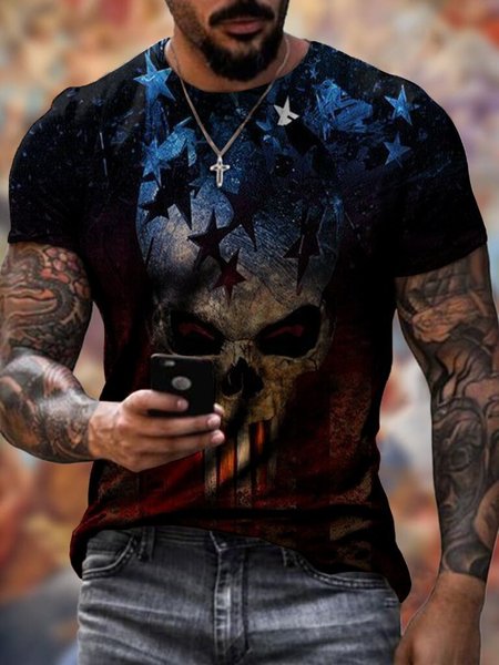 

Casual Sports Abstract Skull & Pentagram Digital Print Short Sleeve T-Shirt, Color4, T-shirt