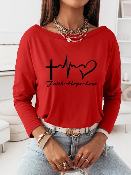 

Faith Hope Love Boat Neck Cotton Blends Shirts & Tops, Red, Sweatshirts & Hoodies