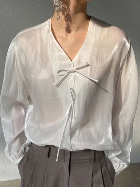 

Crew Neck Plain Regular Fit Daily Top, White, Blouses and Shirts