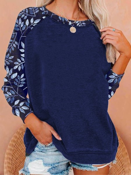 

Leaves Cotton Blends Raglan Sleeve Crew Neck Vacation Sweatshirt, Blue, Sweatshirts & Hoodies