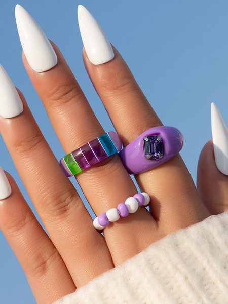 

3 PCS Purple Colorblock Striped Resin Ring, As picture, Rings