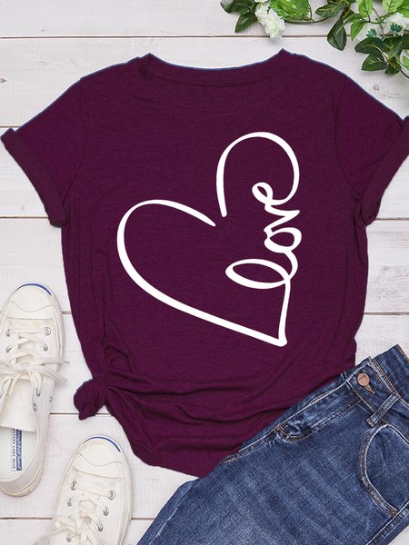 

Valentines Love Casual Short sleeve Top, Purplish red, T-shirts
