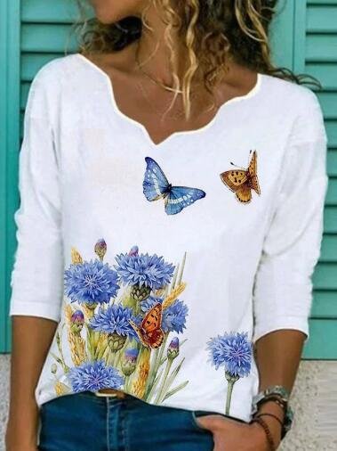 

Floral Cotton Blends Heart-Shaped Collar Shirts & Tops, White, Tops