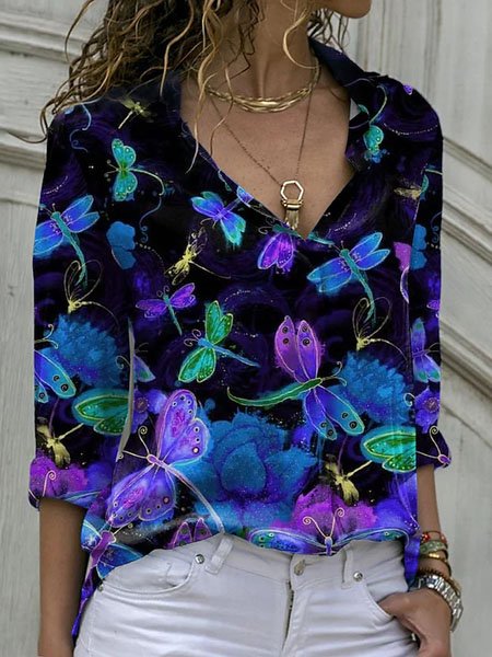 

Dragonfly Loosen Casual Shirts & Tops, Black, Shirts & Blouses