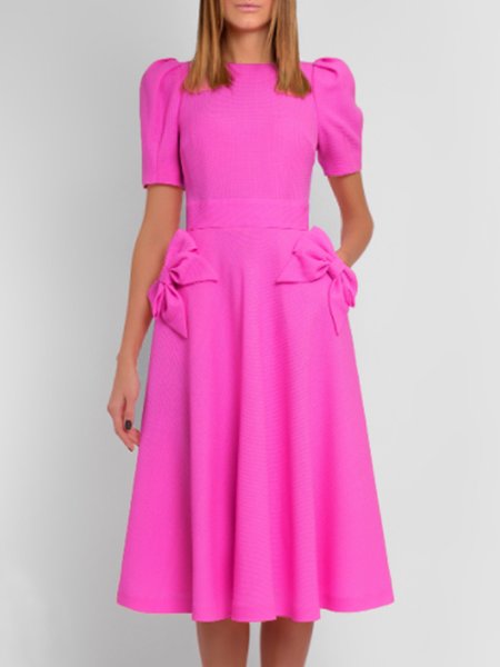 

Short sleeve Elegant Boat Neck Daily Dress, Rose red, Midi Dresses