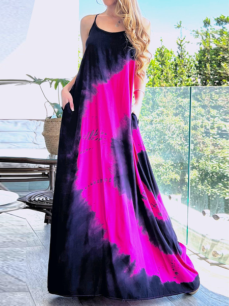 

Cotton Blends Casual Tie Dye Dresses, As picture, Maxi Dresses
