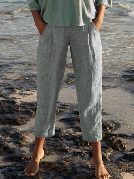 

Plain Cotton Blends Casual Pants, Gray, Pants
