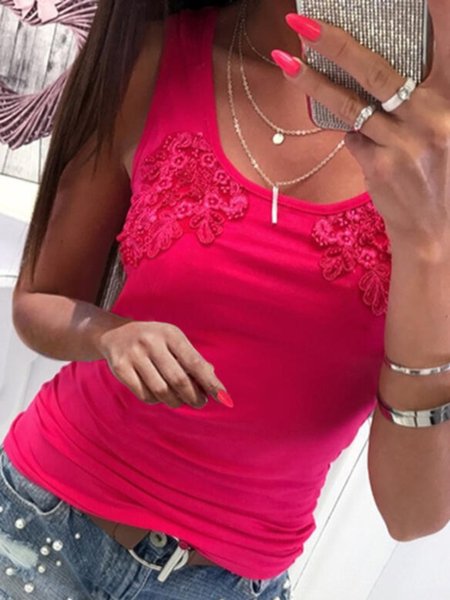 

Casual Sleeveless V Neck Plus Size Knit Tank, Rose red, Tank Top