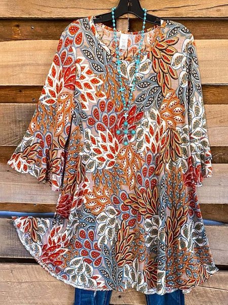 

Floral Three Quarter Loosen Casual Shirts & Tops, Multicolor, T-Shirts