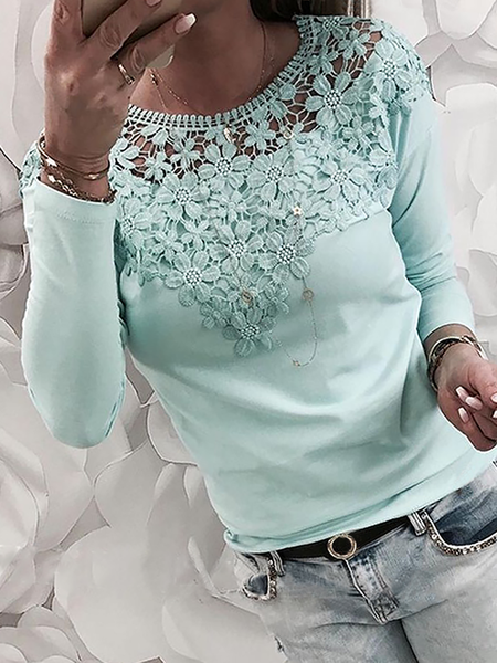 

Plus size Sexy Long Sleeve Shirts & Tops, Blue, T-Shirts