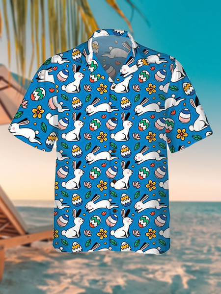

Leisure Holiday Festival Collection Animal Egg Element Pattern Hawaiian Print Shirt Top, Blue, Men's Floral shirt